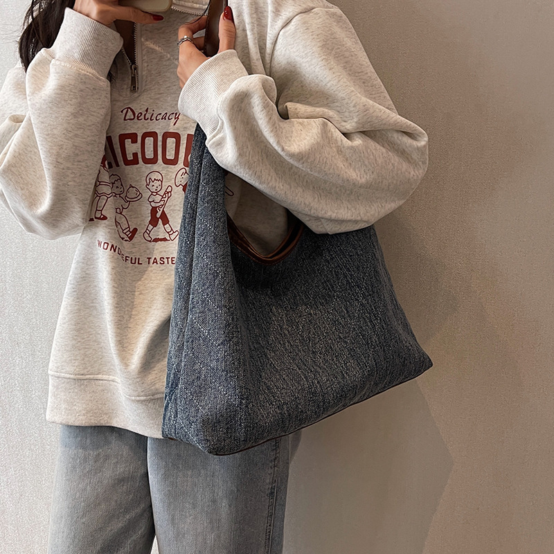 Denim Bag for Women Large Capacity 2024 New Summer Versatile Shoulder Shopping Bag High-end Commuter Tote Bag