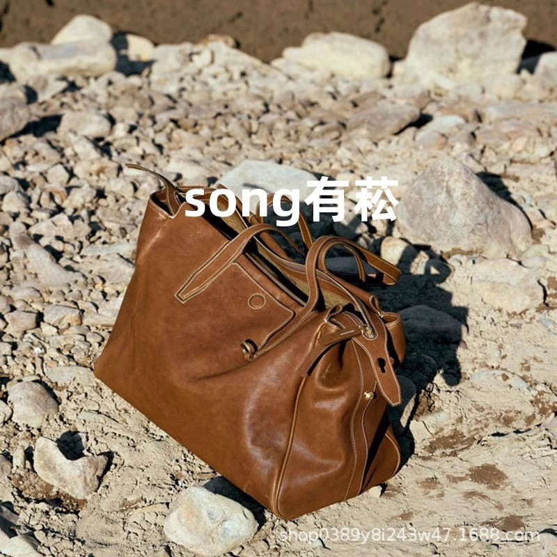 Li Na Same Style Tracing Travel Bag Series Vegetable Tanned Leather Briefcase Large Capacity Commuter Tote Handbag